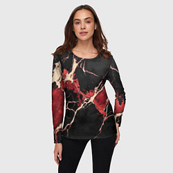 Лонгслив женский Красно-черная потертая текстура, цвет: 3D-принт — фото 2