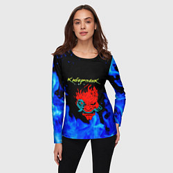 Лонгслив женский Киберпанк голубой огонь, цвет: 3D-принт — фото 2