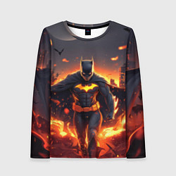 Лонгслив женский Бэтмен - летучие мыши и огонь, цвет: 3D-принт
