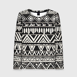 Лонгслив женский Черно белый орнамент в этническом стиле, цвет: 3D-принт