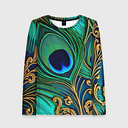 Женский лонгслив Зеленые перья павлина