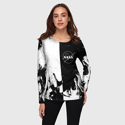 Лонгслив женский Nasa черно белый огонь, цвет: 3D-принт — фото 2