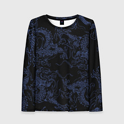 Лонгслив женский Синий дракон на черном, цвет: 3D-принт