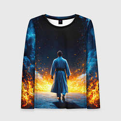Женский лонгслив Айкидоист в огне и синий дым