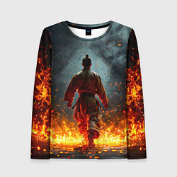 Женский лонгслив Кунг-фу боец в огне