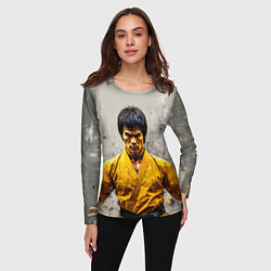 Лонгслив женский Брюс Ли на сером, цвет: 3D-принт — фото 2