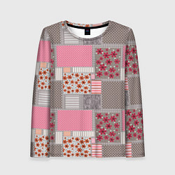 Лонгслив женский Розово-серые разноцветные лоскуты, цвет: 3D-принт