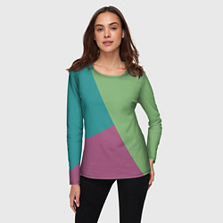 Лонгслив женский Сине-зелёно-розовый тёмный трёхцветный, цвет: 3D-принт — фото 2