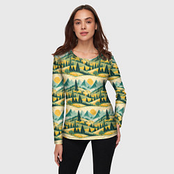 Лонгслив женский Горные пейзажи ретро стиль, цвет: 3D-принт — фото 2