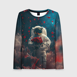 Лонгслив женский Космонавт с букетом роз, цвет: 3D-принт