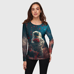 Лонгслив женский Космонавт с букетом роз, цвет: 3D-принт — фото 2