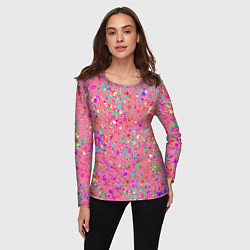 Лонгслив женский Розовый с разноцветными брызгами, цвет: 3D-принт — фото 2