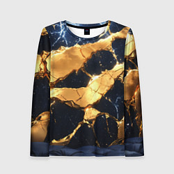 Лонгслив женский Золотая текстура на синем, цвет: 3D-принт