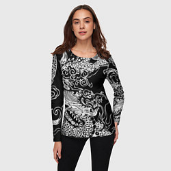 Лонгслив женский Белый дракон на черном, цвет: 3D-принт — фото 2