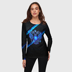 Лонгслив женский Синий неоновый герб России, цвет: 3D-принт — фото 2