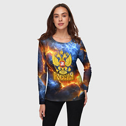 Лонгслив женский Россия герб и огонь, цвет: 3D-принт — фото 2