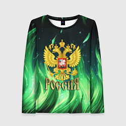 Лонгслив женский Россия на фоне зеленого огня, цвет: 3D-принт