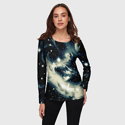 Лонгслив женский Космический абстрактный чёрно-синий, цвет: 3D-принт — фото 2