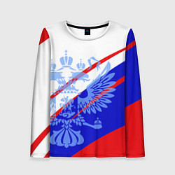 Лонгслив женский Герб на фоне цветов флага бело-сине-красный, цвет: 3D-принт
