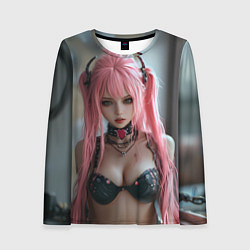 Лонгслив женский Девушка с розовыми волосами в наушниках, цвет: 3D-принт