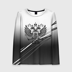 Лонгслив женский Герб России градиент в полосами серый, цвет: 3D-принт