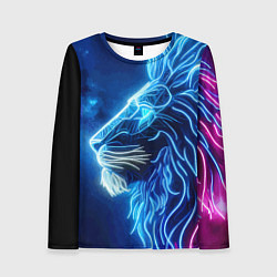 Лонгслив женский Профиль космического неонового льва - нейроарт, цвет: 3D-принт