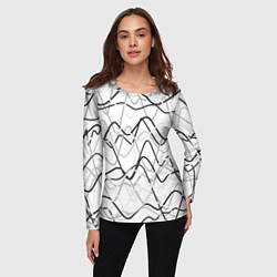 Лонгслив женский Белый с серыми волнистыми полосами, цвет: 3D-принт — фото 2