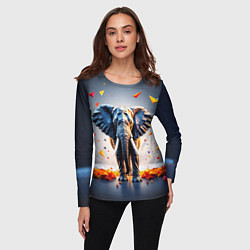 Лонгслив женский Геометрический слон и цветные полигоны, цвет: 3D-принт — фото 2