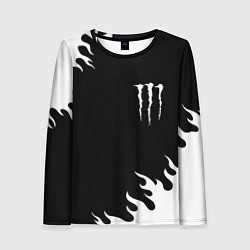 Лонгслив женский Monster energy белый огонь, цвет: 3D-принт