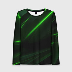 Лонгслив женский Зеленая текстура с неоновыми линиями, цвет: 3D-принт