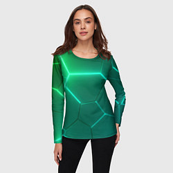 Лонгслив женский Зеленые неоновые плитки, цвет: 3D-принт — фото 2