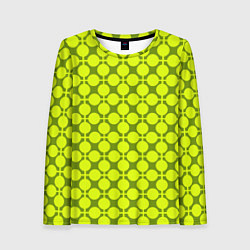 Лонгслив женский Желто зеленый неоновый узор ретро в горох, цвет: 3D-принт