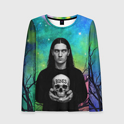 Лонгслив женский Bones без зрачков держит череп в руках, цвет: 3D-принт