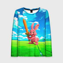 Лонгслив женский Розовый заяц с мечом из морковки, цвет: 3D-принт
