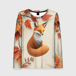 Лонгслив женский Лис под осенними листьями, цвет: 3D-принт
