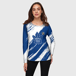 Лонгслив женский Торонто Мейпл Лифс - брызги синей краски, цвет: 3D-принт — фото 2