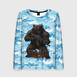 Лонгслив женский ВМФ злой медведь с автоматом, цвет: 3D-принт