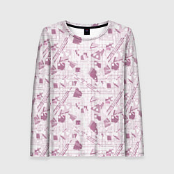 Женский лонгслив Мемфис бордовый на белом геометрический клетчатый