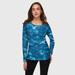 Лонгслив женский Морской камуфляж акварелью, цвет: 3D-принт — фото 2