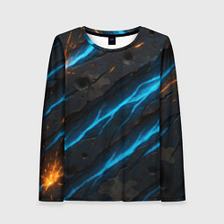 Женский лонгслив Камуфляж с неоновыми синими вставками
