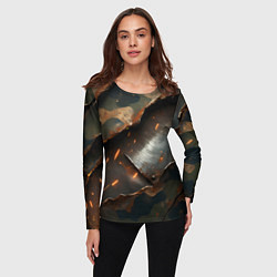 Лонгслив женский Камуфляжная ткань на металлической пластине, цвет: 3D-принт — фото 2