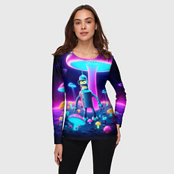 Лонгслив женский Робот-сгибальщик Бендер на поляне неоновых грибов, цвет: 3D-принт — фото 2