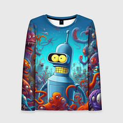 Лонгслив женский Робот-сгибальщик Бендер среди монстров - нейроарт, цвет: 3D-принт