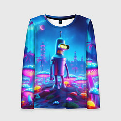 Лонгслив женский Бендер на сказочной неоновой грибной планете - ней, цвет: 3D-принт