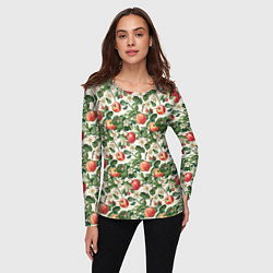 Лонгслив женский Яркие яблочки - паттерн, цвет: 3D-принт — фото 2