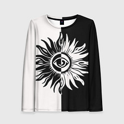 Женский лонгслив Солнце черно-белое