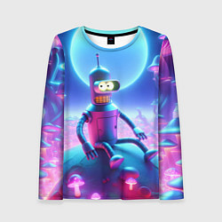 Женский лонгслив Bender bending robot on the amazing neon mushroom