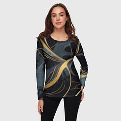 Лонгслив женский Мраморный узор с золотыми полосками, цвет: 3D-принт — фото 2