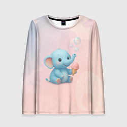 Женский лонгслив Маленький слоненок с мороженым пускает пузыри