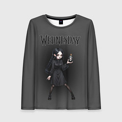 Лонгслив женский Уэнсдей держит пузырек яда, цвет: 3D-принт